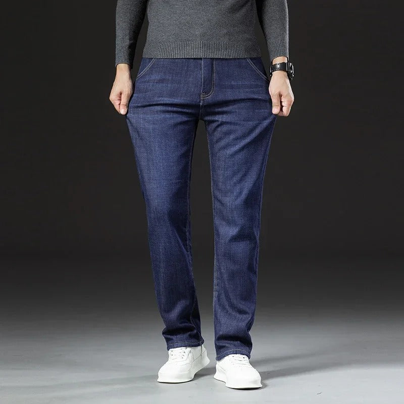 Lige herrebukser i lammeskindsdenimstil 3