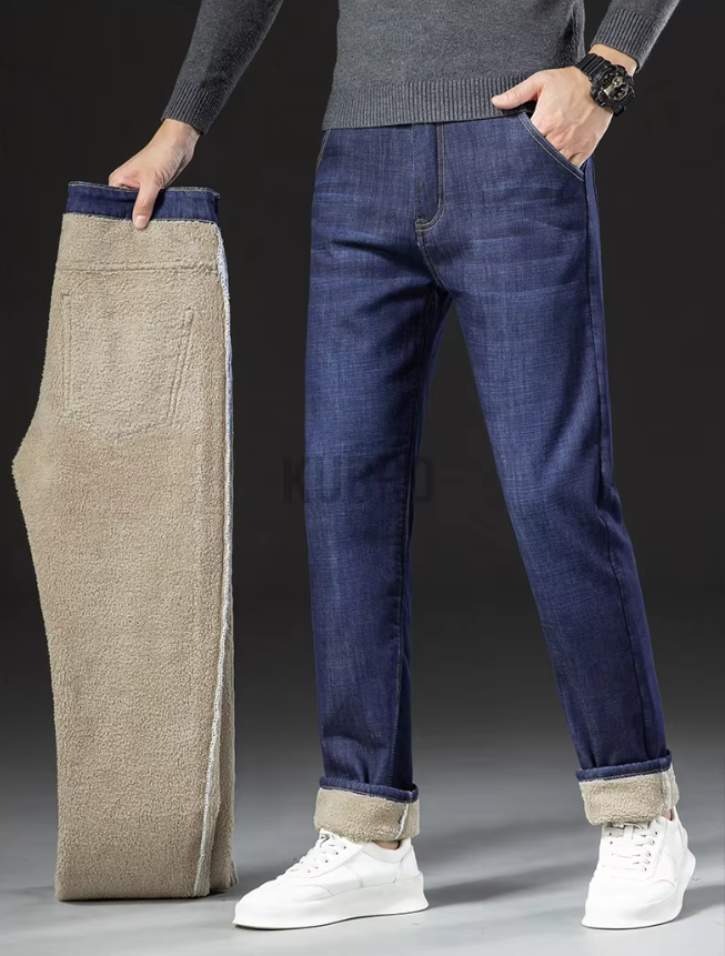 Lige herrebukser i lammeskindsdenimstil 4