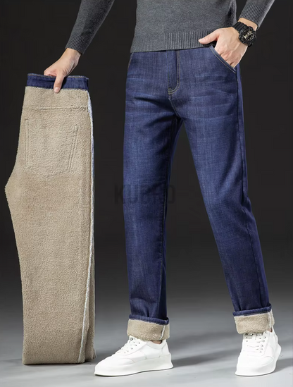 Lige herrebukser i lammeskindsdenimstil 4