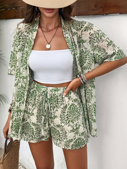 Kvinders Sæt T-shirt og Shorts Blomsterprint 100% Bomuld-1