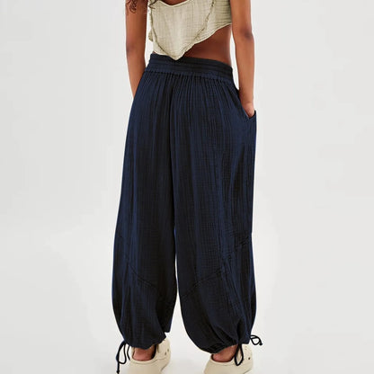 Løse Bukser Dame Elastisk Talje Bred Ben Polyester Spandex Bomuld 2