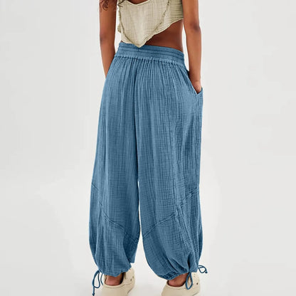Løse Bukser Dame Elastisk Talje Bred Ben Polyester Spandex Bomuld 3