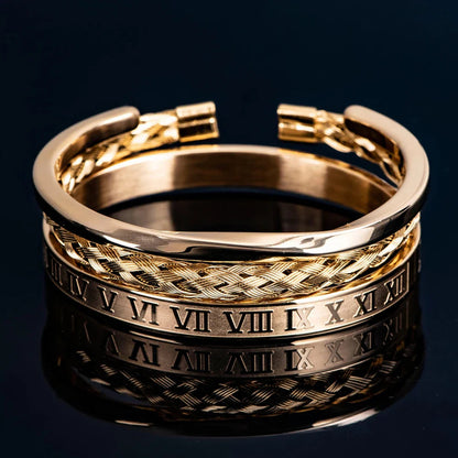 Mænds Armbåndsæt med Romertal og Flettet Design 0