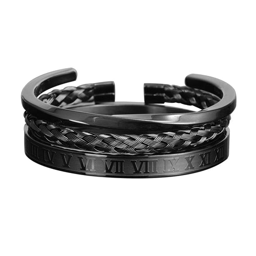Mænds Armbåndsæt med Romertal og Flettet Design 5