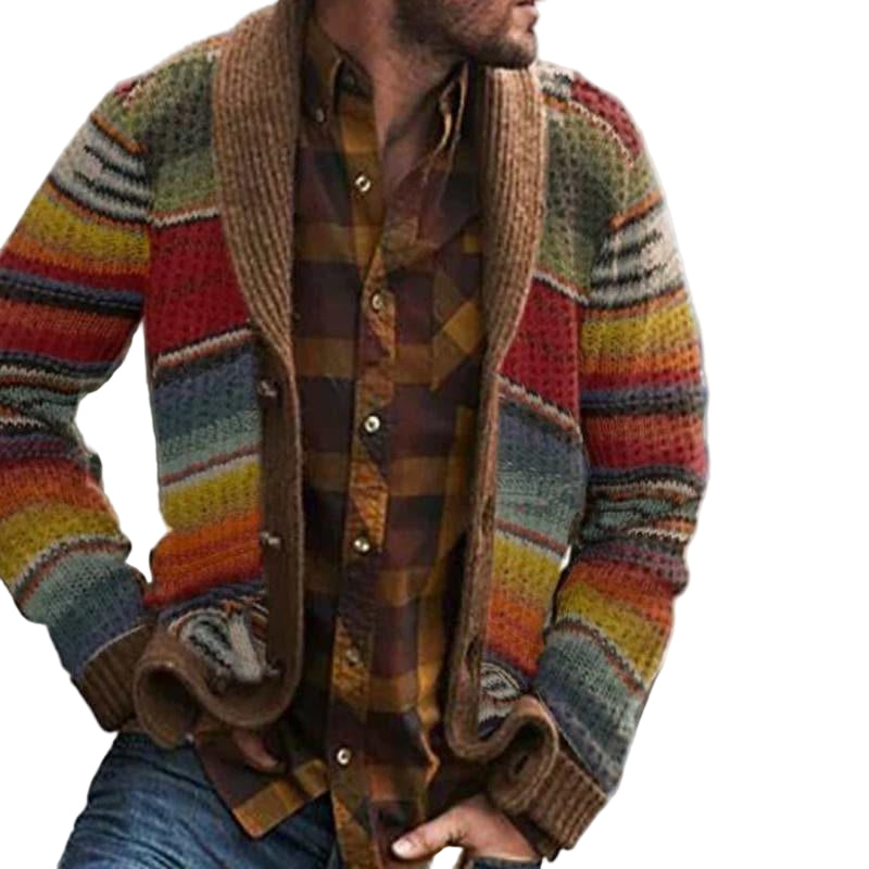 Mænds Cardigan med Flerfarvede Striber 0