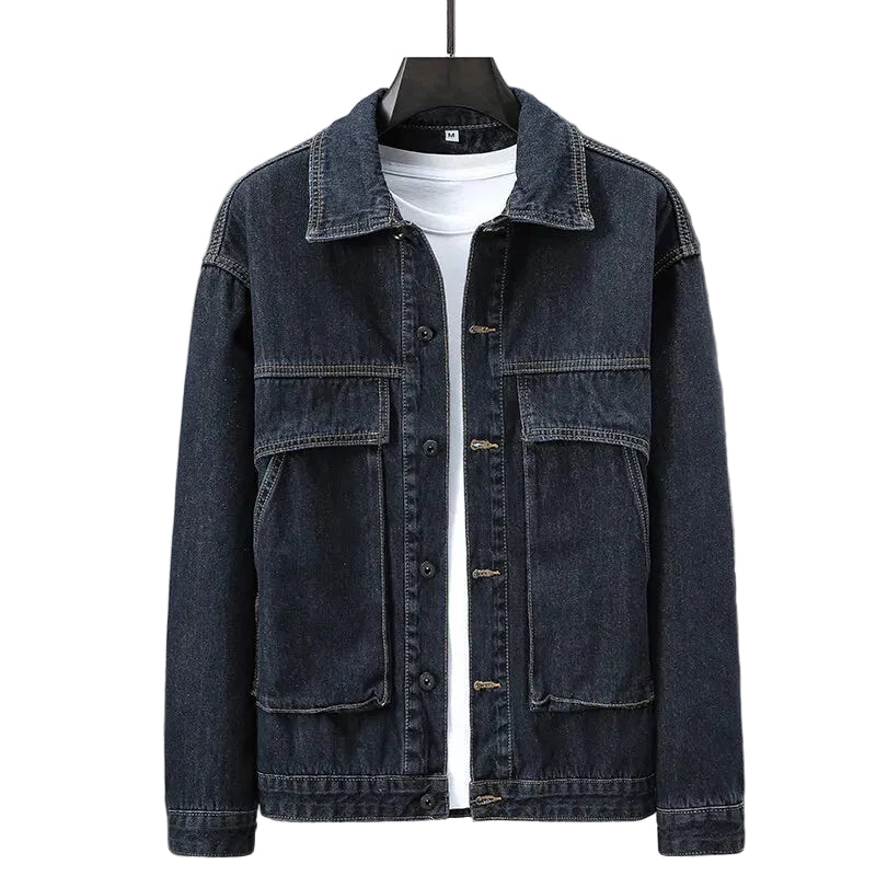 Mænds Cargo Denimjakke Boxy Stil 0