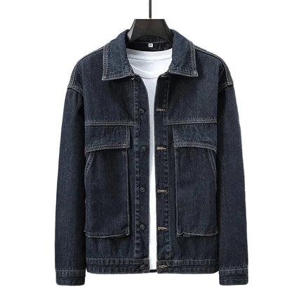 Mænds Cargo Denimjakke Boxy Stil 0