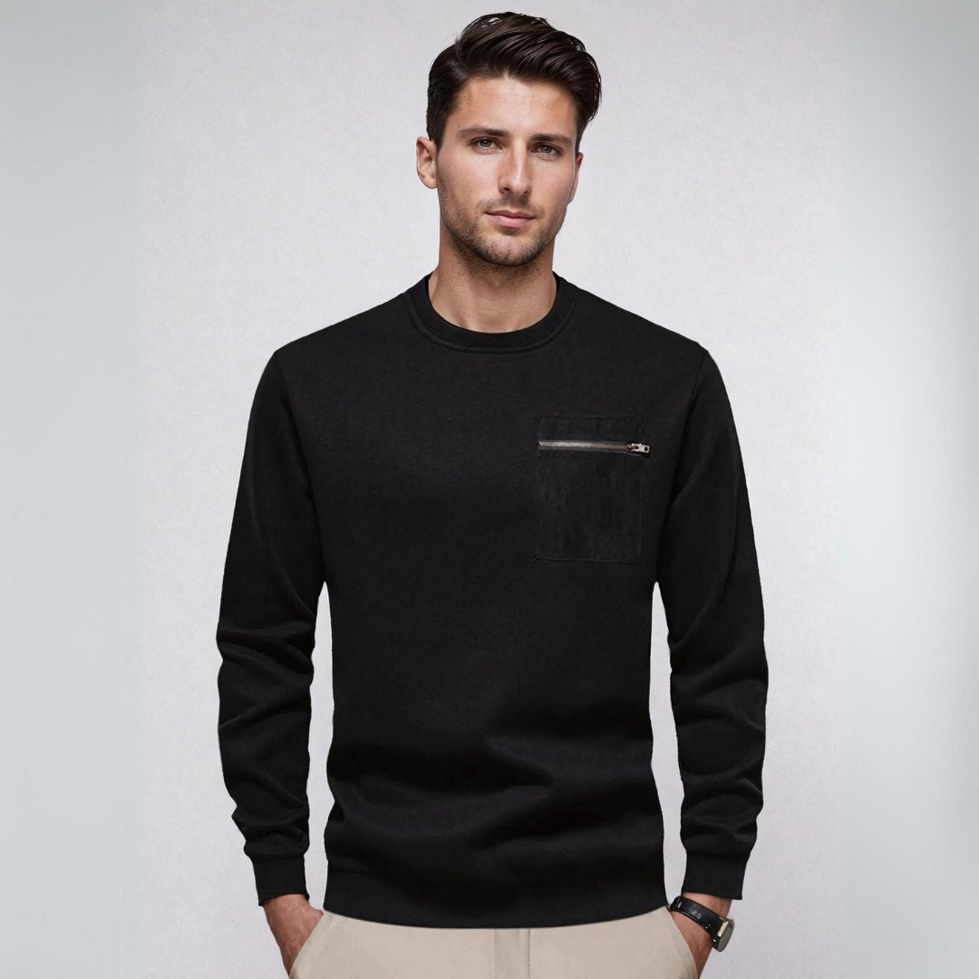 Mænds Crewneck Sweater med Lynlås Brystlomme Minimalistisk Stil 6