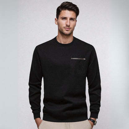 Mænds Crewneck Sweater med Lynlås Brystlomme Minimalistisk Stil 6