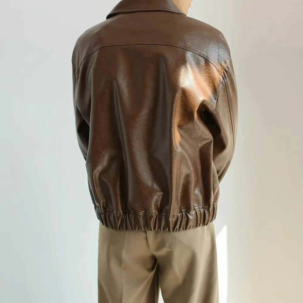 Mænds Cropped Læderjakke Oversized 1