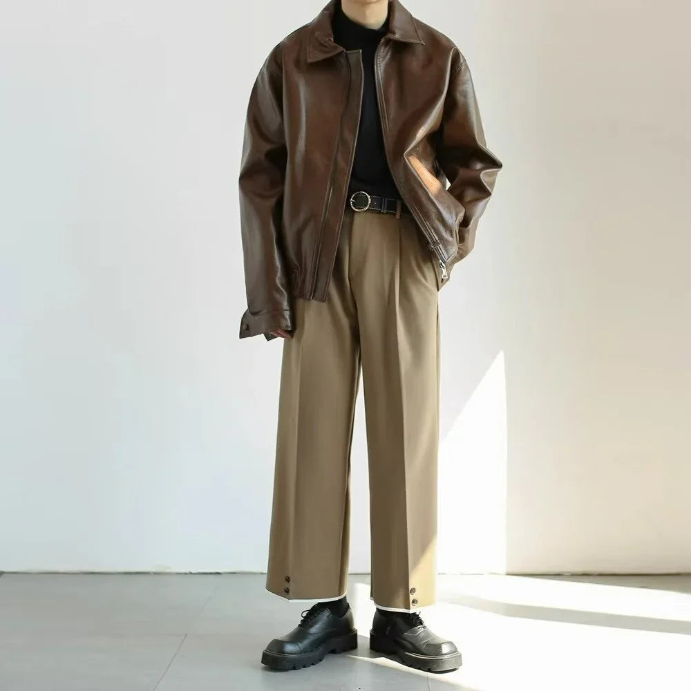 Mænds Cropped Læderjakke Oversized 2