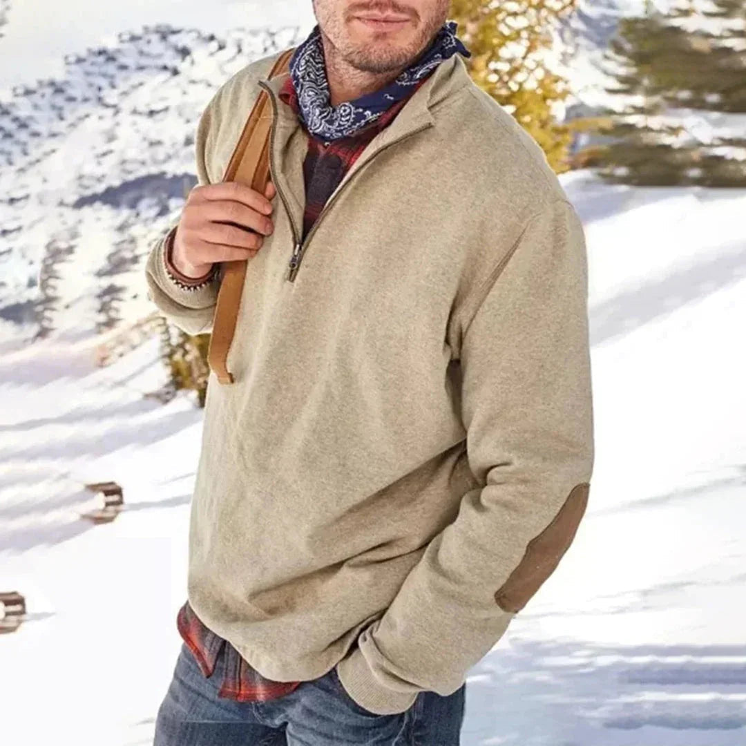 Mænds Half Zip Sweater med Albuelapper 1