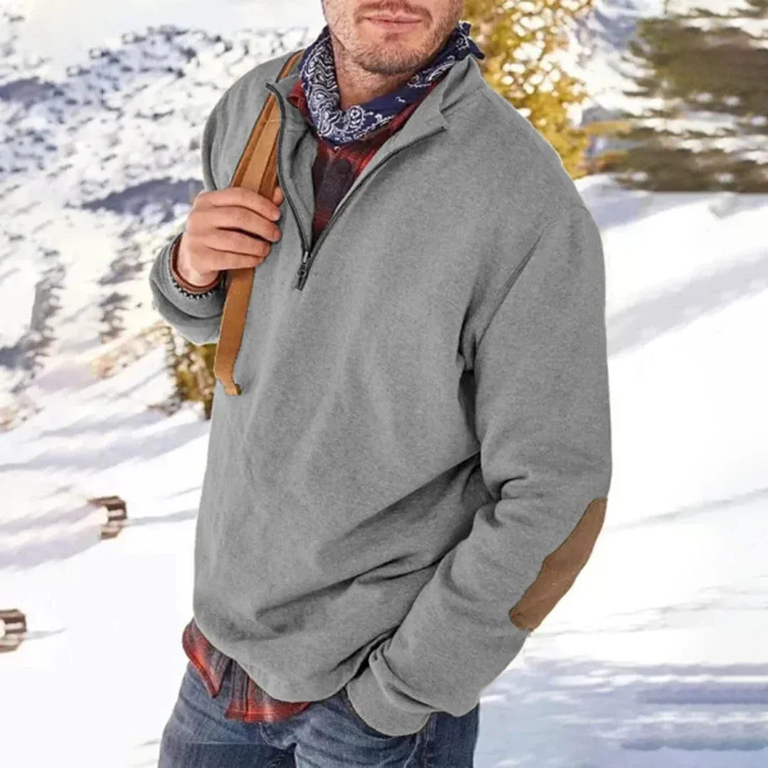 Mænds Half Zip Sweater med Albuelapper 3