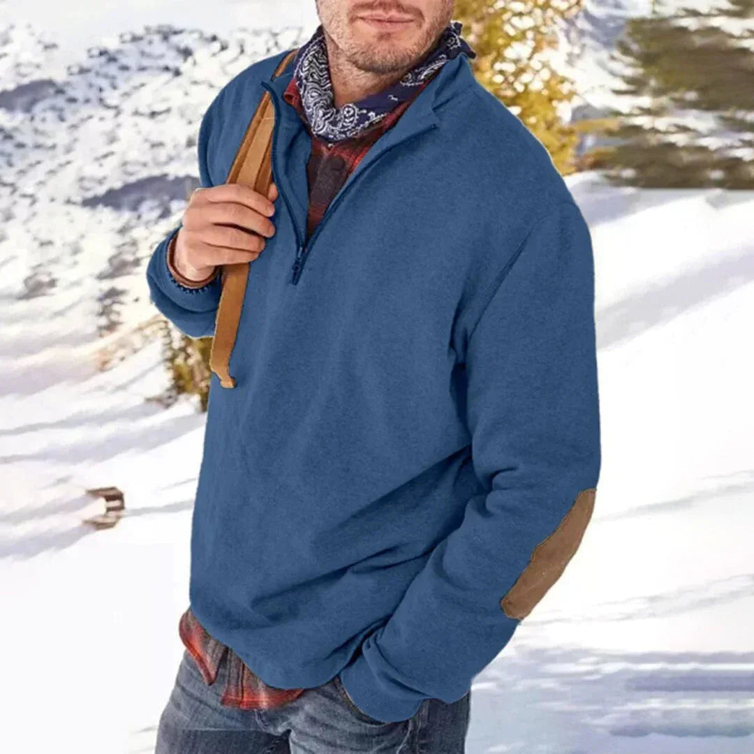 Mænds Half Zip Sweater med Albuelapper 4
