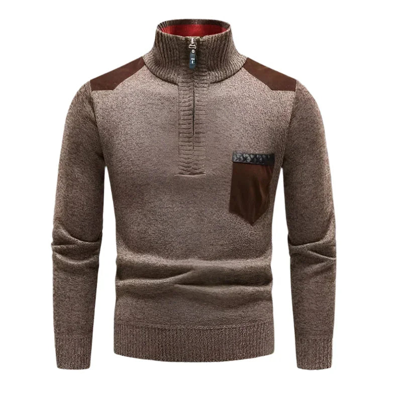 Mænds Halv-Zip Jumper Patchwork Stil 0