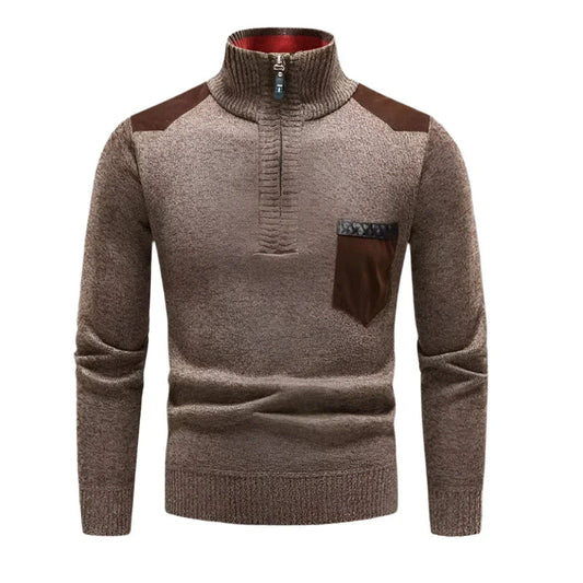 Mænds Halv-Zip Jumper Patchwork Stil 0