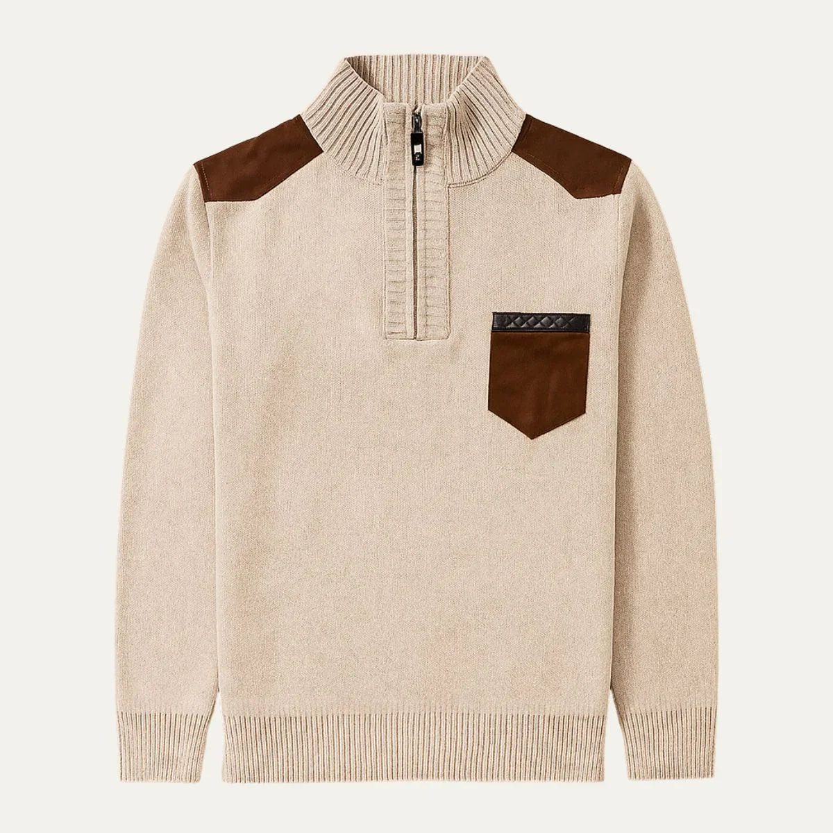 Mænds Halv-Zip Jumper Patchwork Stil 3