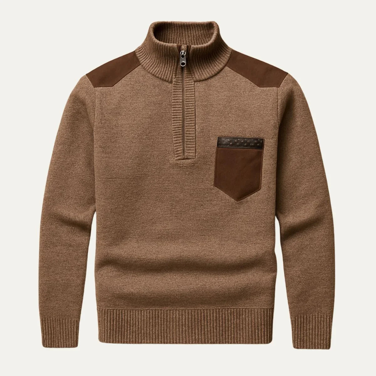 Mænds Halv-Zip Jumper Patchwork Stil 5