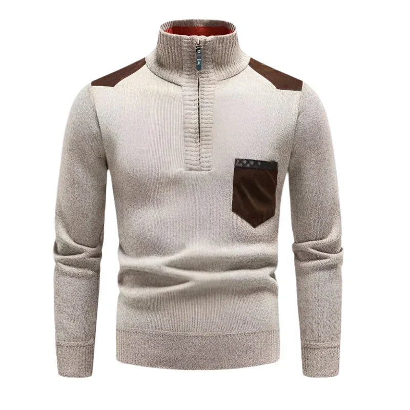 Mænds Halv-Zip Jumper Patchwork Stil 7