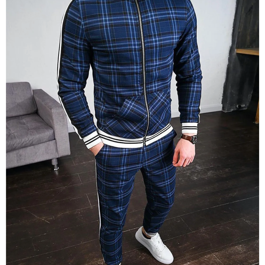 Mænds Joggingtræningsdragt med Plaid Design 1