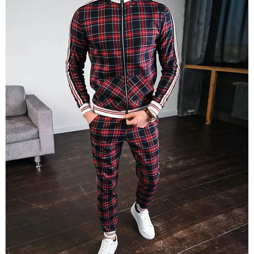 Mænds Joggingtræningsdragt med Plaid Design 2