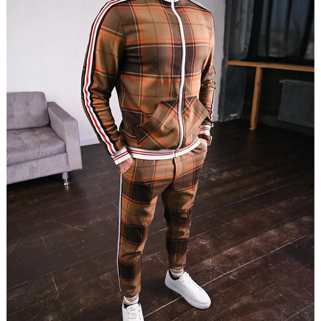 Mænds Joggingtræningsdragt med Plaid Design 3