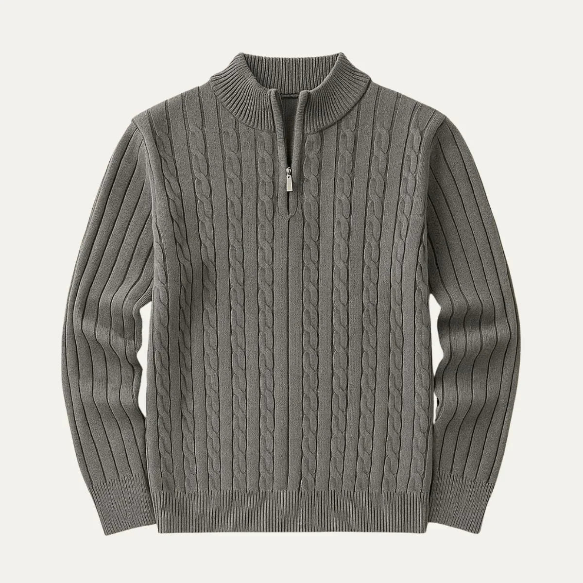 Mænds Kabelstrik Jumper med Kvart Lynlås Høj Hals 1