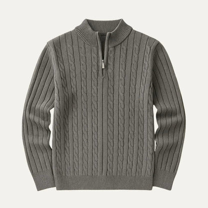Mænds Kabelstrik Jumper med Kvart Lynlås Høj Hals 1