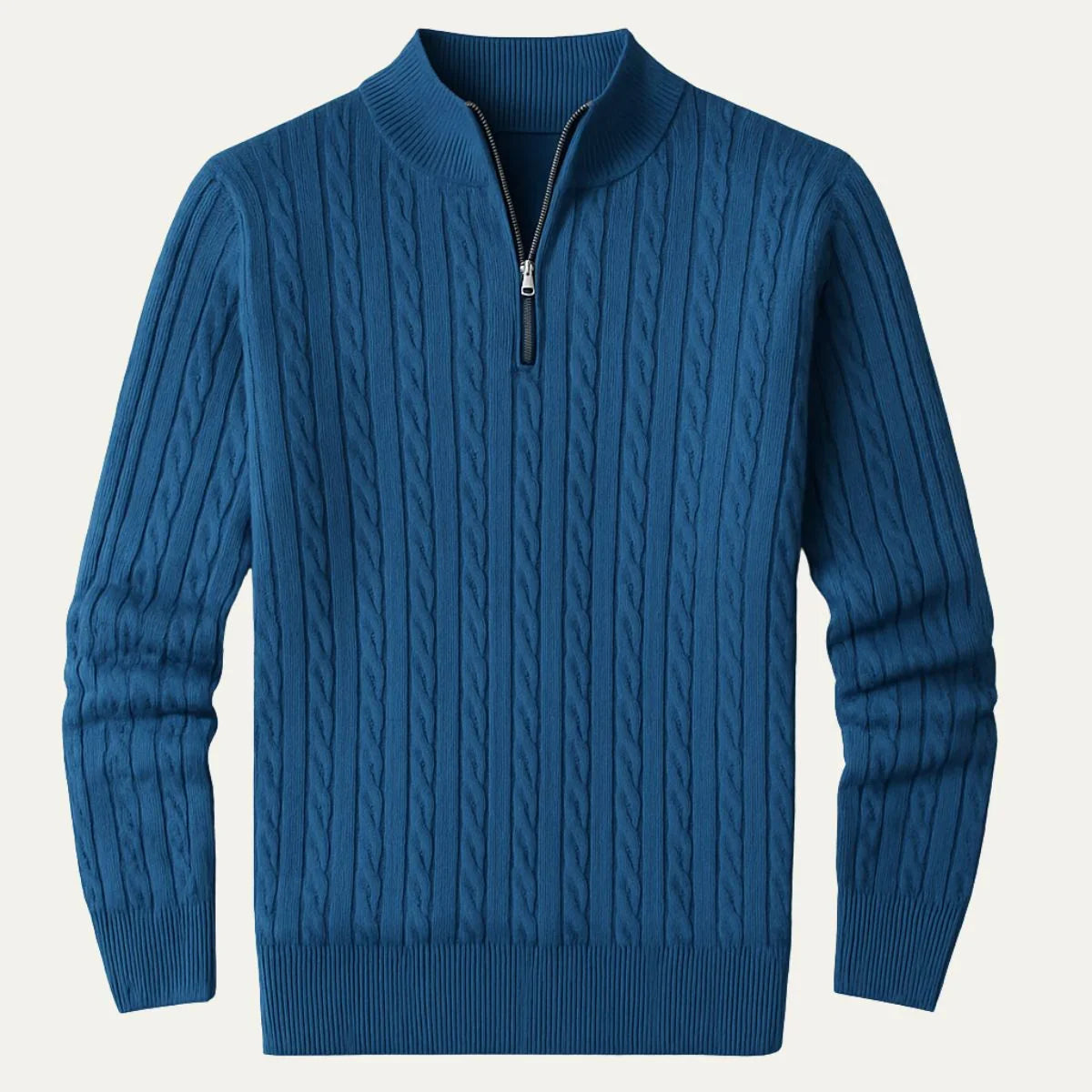 Mænds Kabelstrik Jumper med Kvart Lynlås Høj Hals 2
