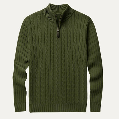 Mænds Kabelstrik Jumper med Kvart Lynlås Høj Hals 3
