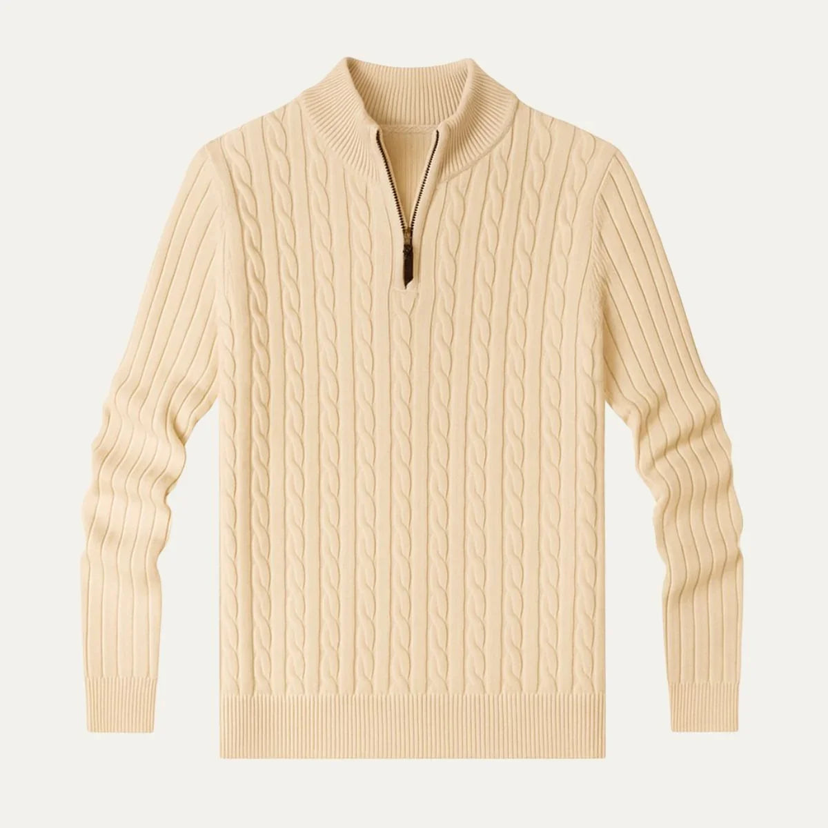 Mænds Kabelstrik Jumper med Kvart Lynlås Høj Hals 4