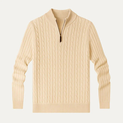 Mænds Kabelstrik Jumper med Kvart Lynlås Høj Hals 4
