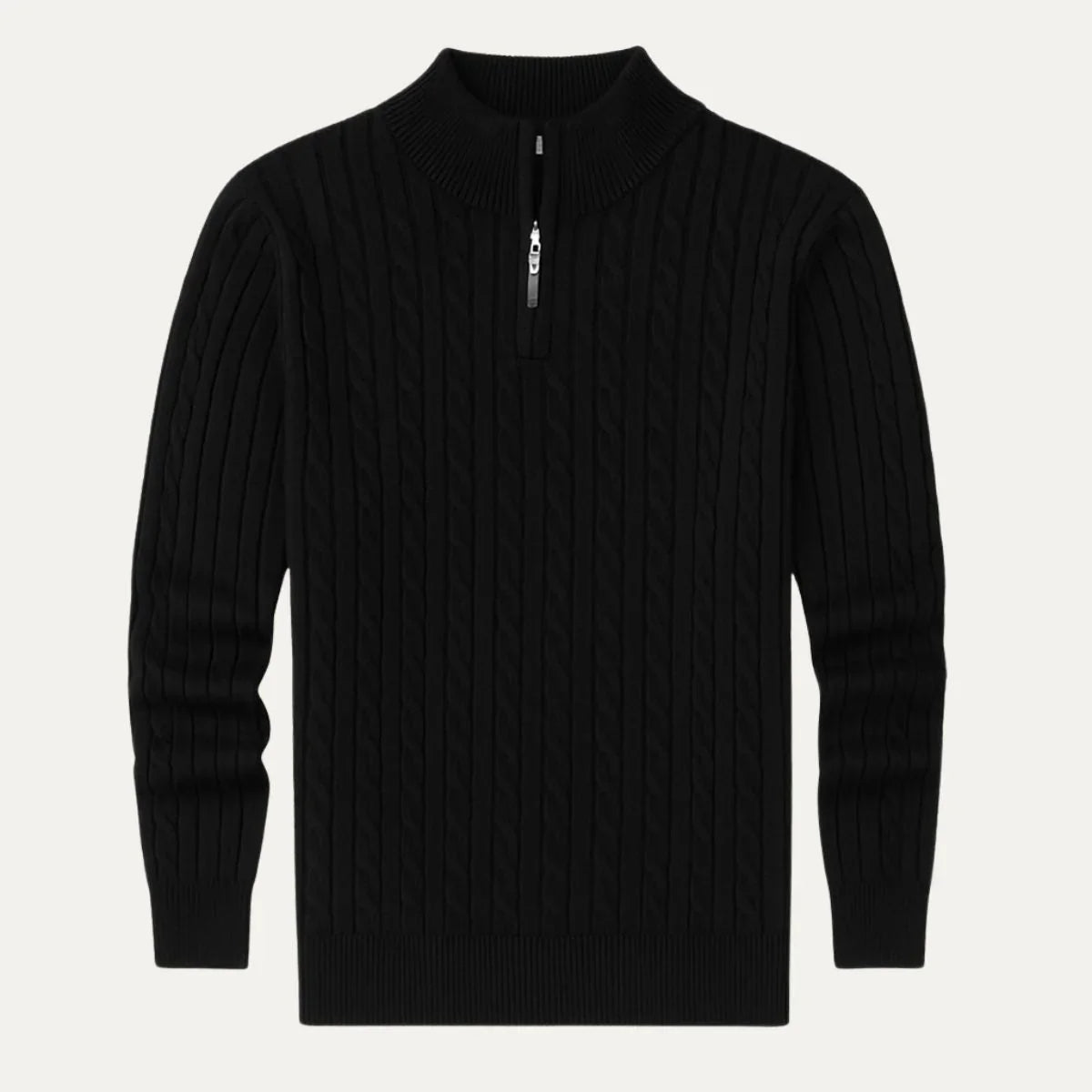 Mænds Kabelstrik Jumper med Kvart Lynlås Høj Hals 5