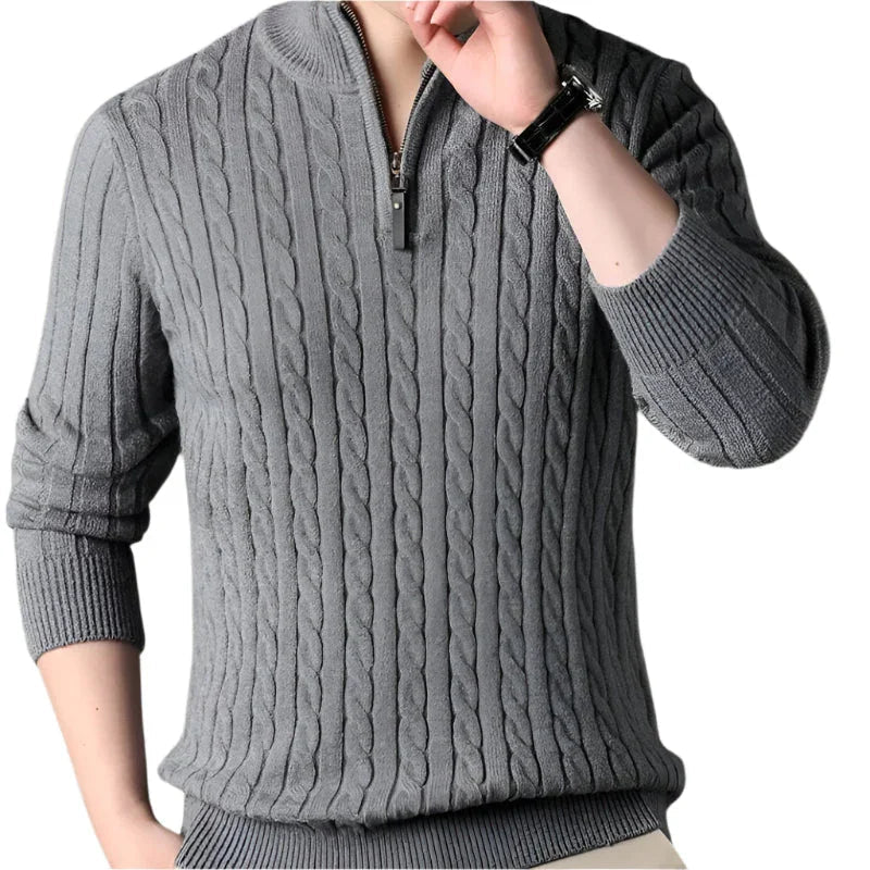 Mænds Kabelstrik Jumper med Kvart Lynlås Høj Hals 7