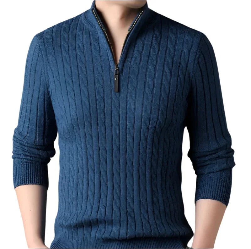 Mænds Kabelstrik Jumper med Kvart Lynlås Høj Hals 8