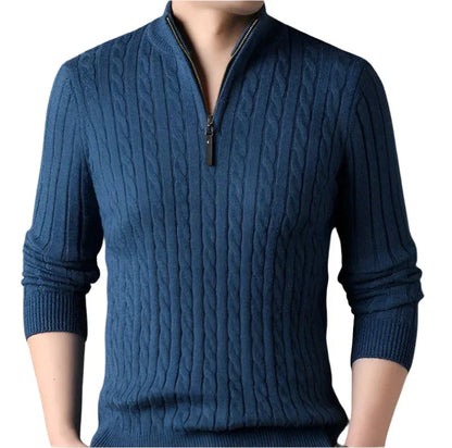 Mænds Kabelstrik Jumper med Kvart Lynlås Høj Hals 8