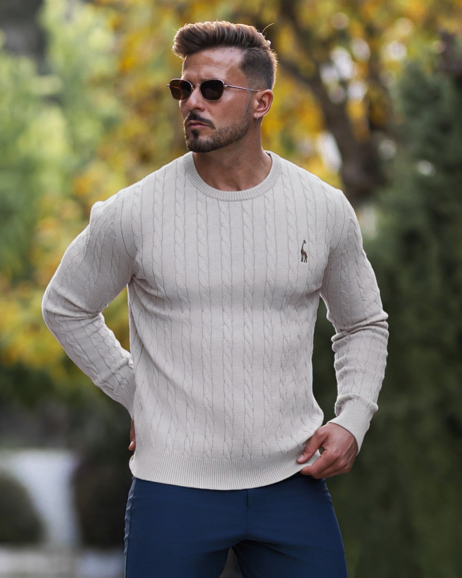 Mænds Kabelstrikket Sweater Moderne Stil 12