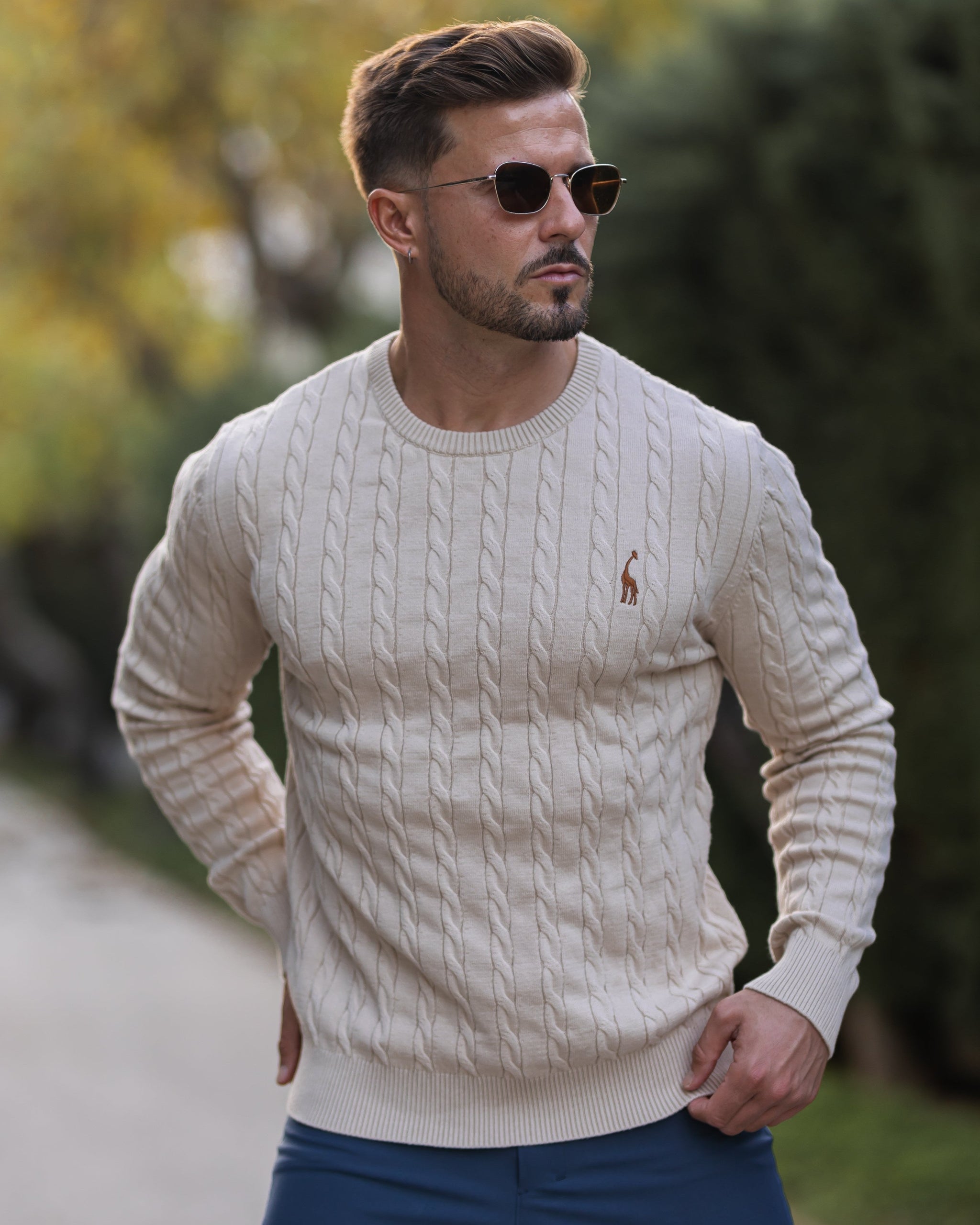 Mænds Kabelstrikket Sweater Moderne Stil 3