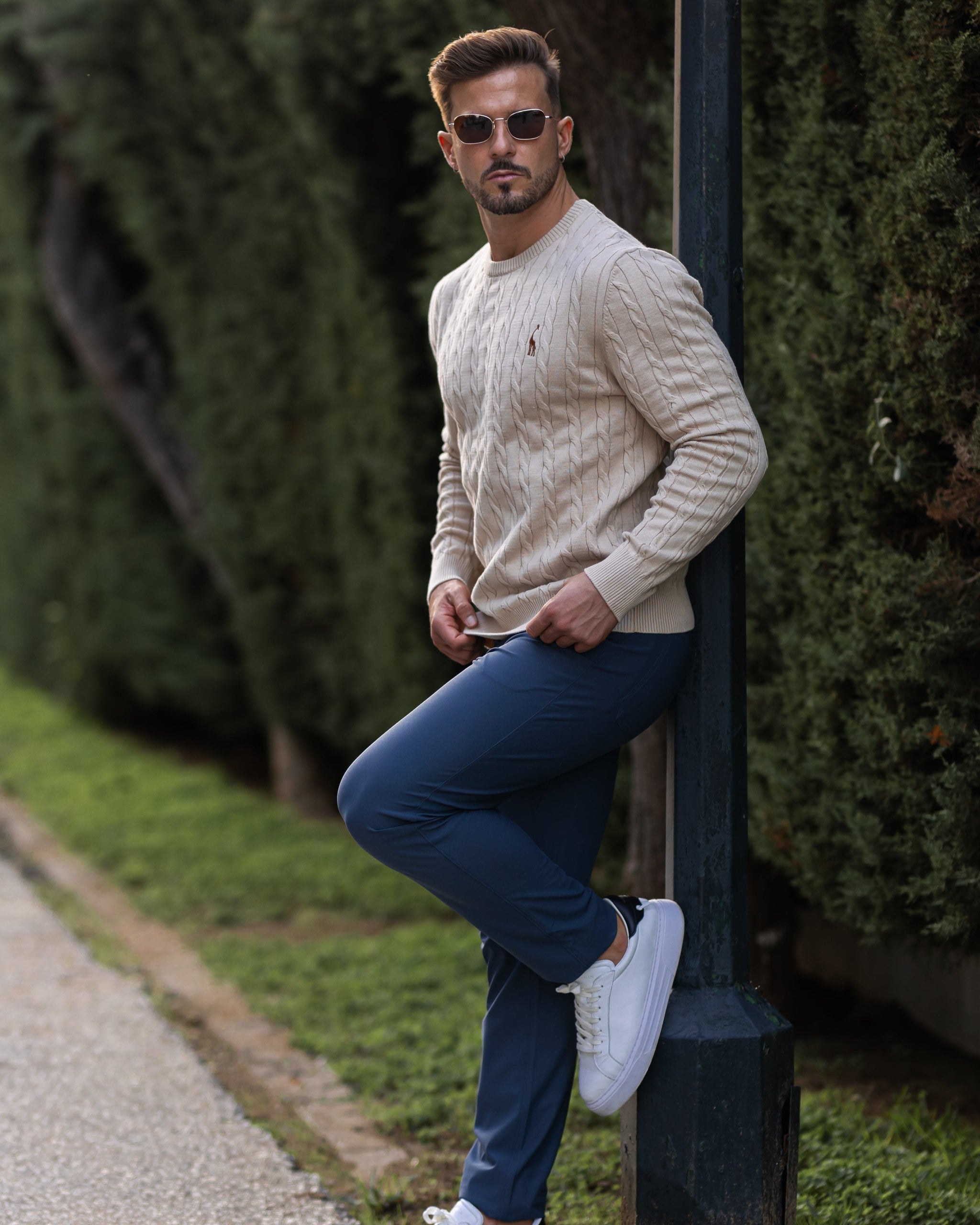 Mænds Kabelstrikket Sweater Moderne Stil 4