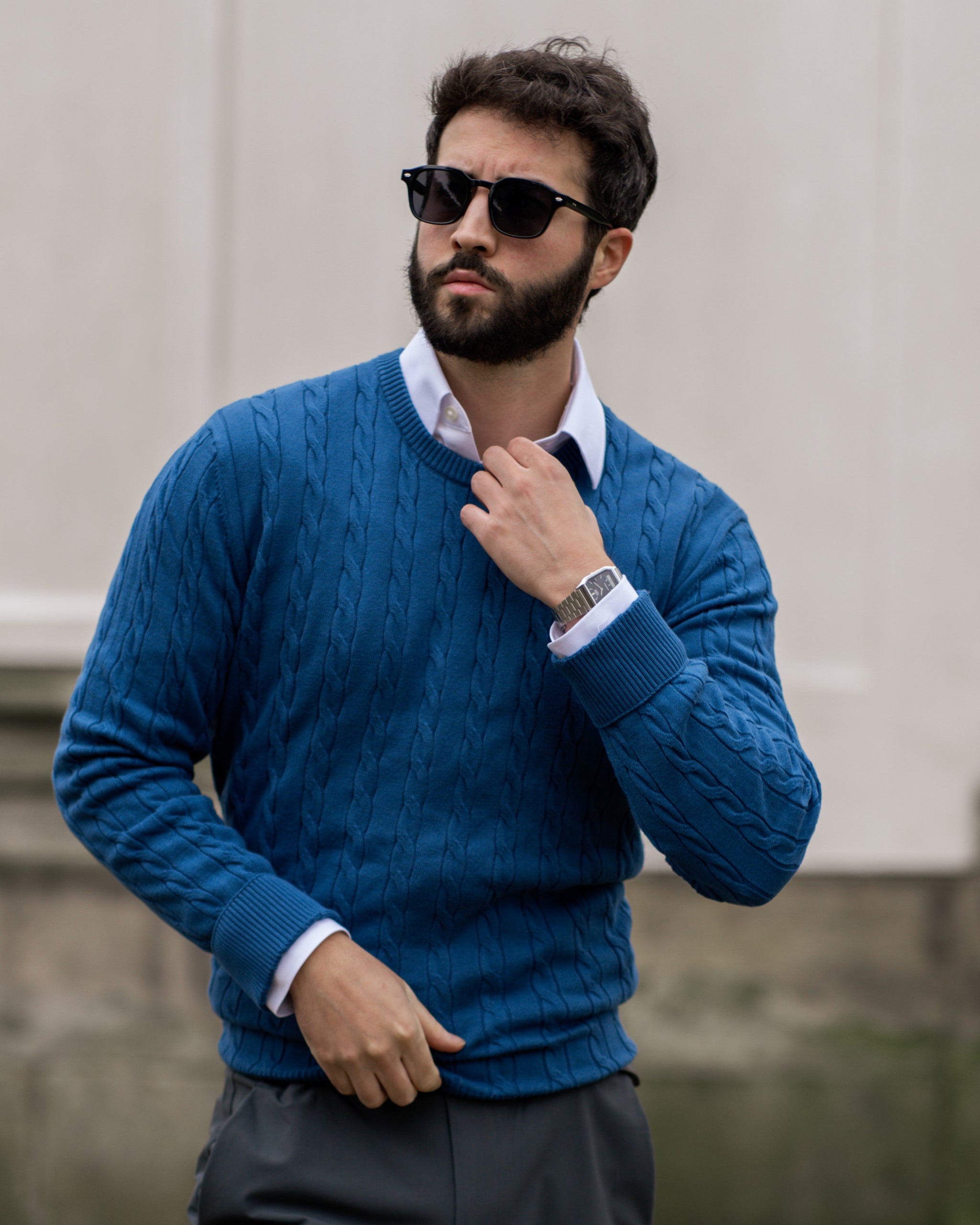 Mænds Kabelstrikket Sweater Moderne Stil 6