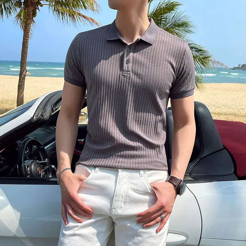 Mænds Kortærmet Poloshirt Ribbet 5