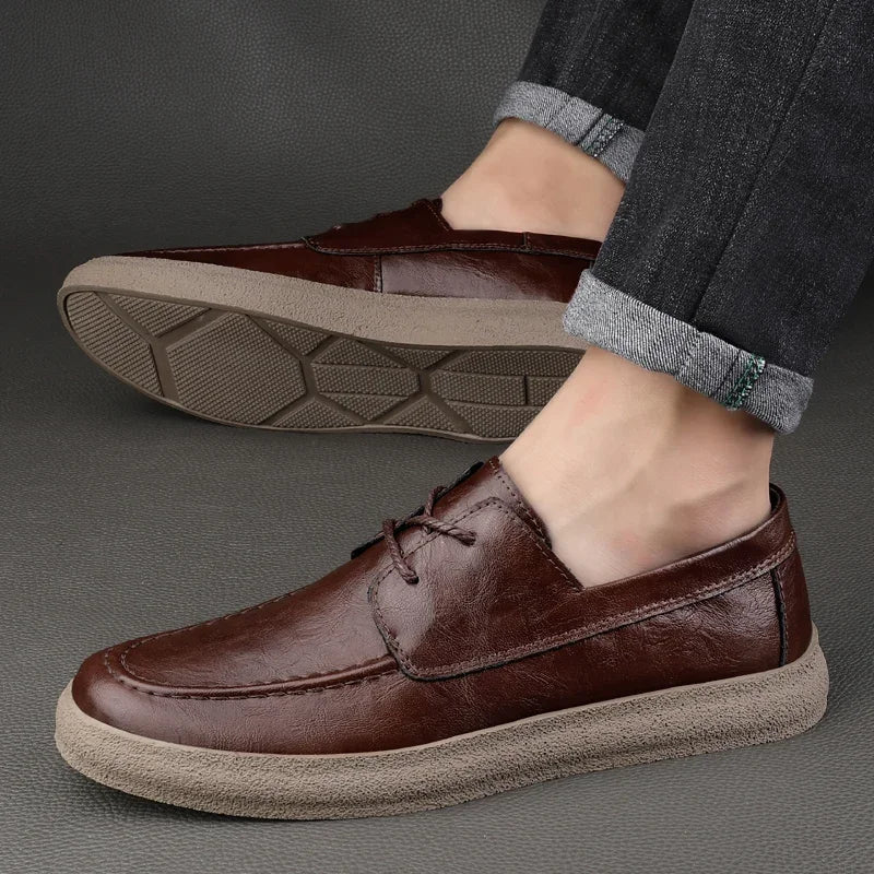 Mænds Læder Loafers Åben Snøre Stil 1