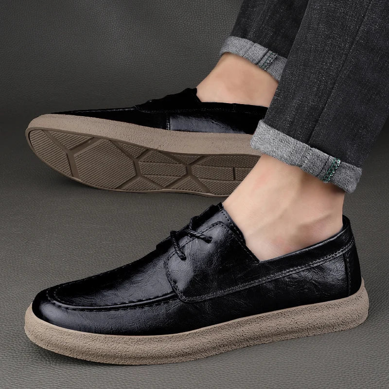 Mænds Læder Loafers Åben Snøre Stil 8