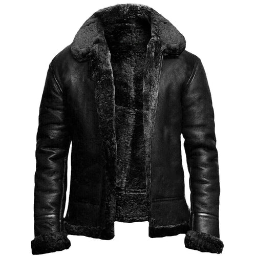 Mænds Læderfrakke med Shearling Foring 0