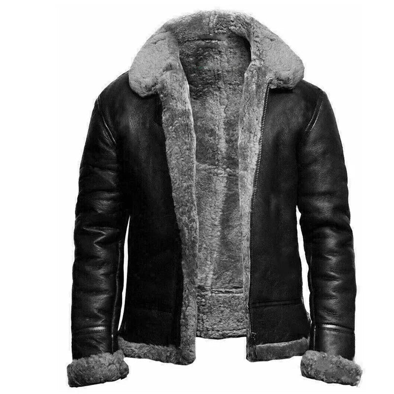 Mænds Læderfrakke med Shearling Foring 2