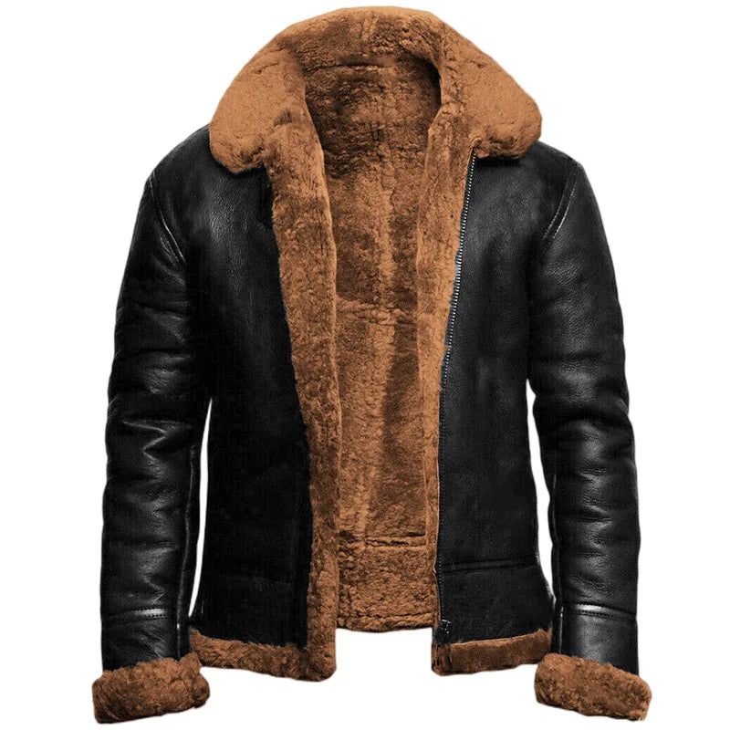 Mænds Læderfrakke med Shearling Foring 4