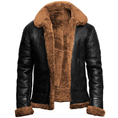 Mænds Læderfrakke med Shearling Foring 4