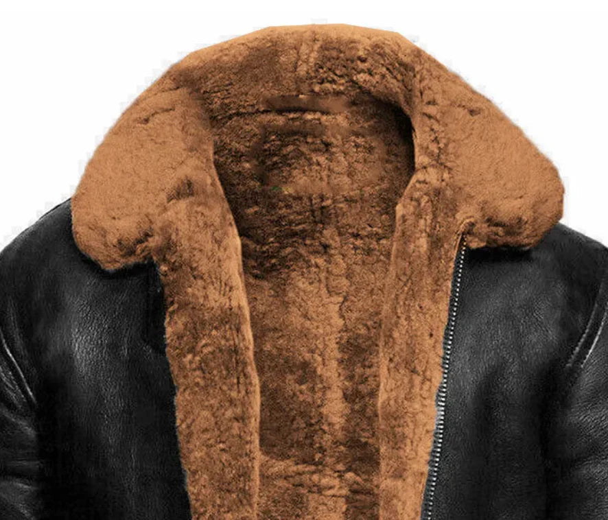 Mænds Læderfrakke med Shearling Foring 5