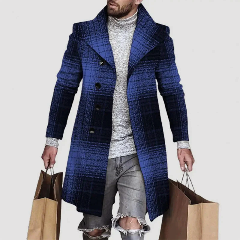 Mænds Lang Plaidfrakke med Revers 2