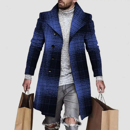 Mænds Lang Plaidfrakke med Revers 2